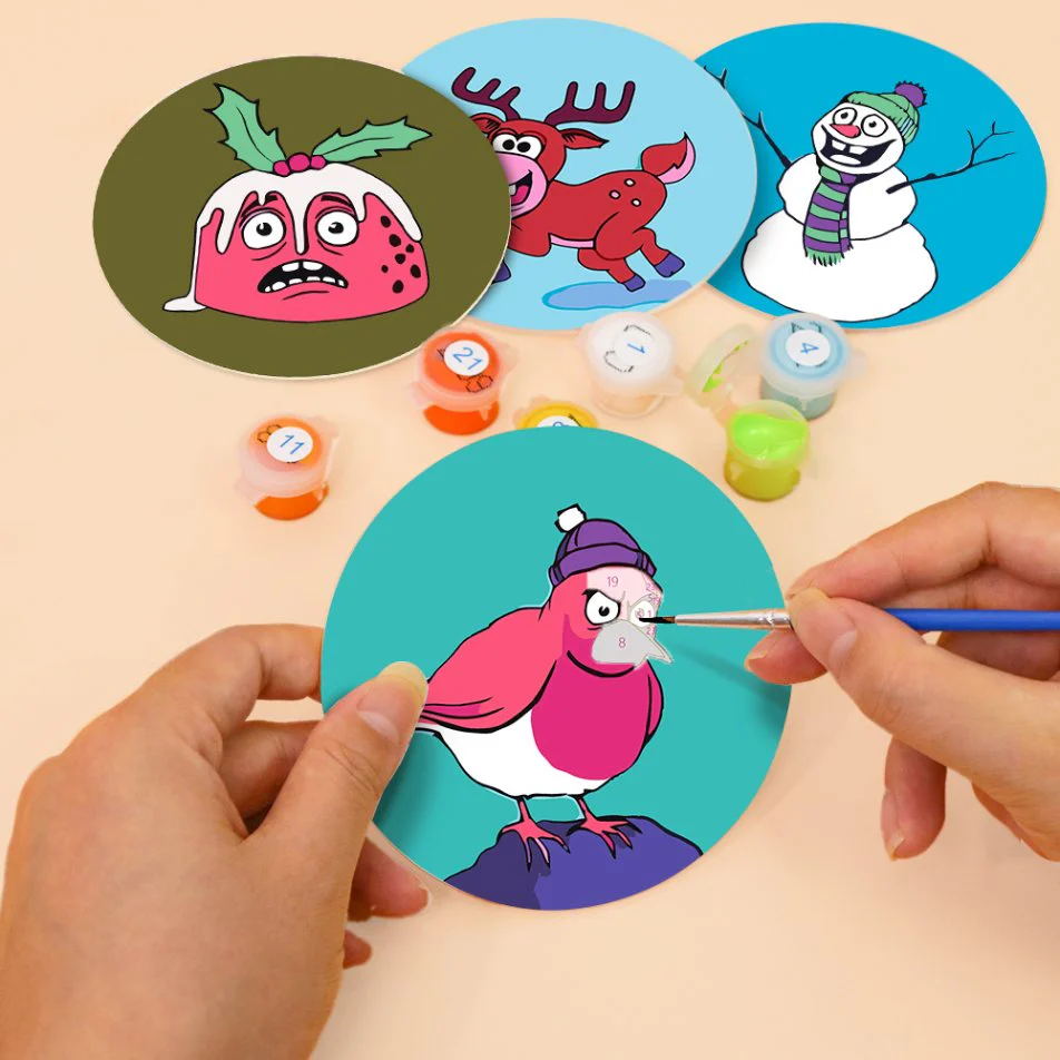 4 Paint by Number Coasters – Crazy Christmas Set - Image 10