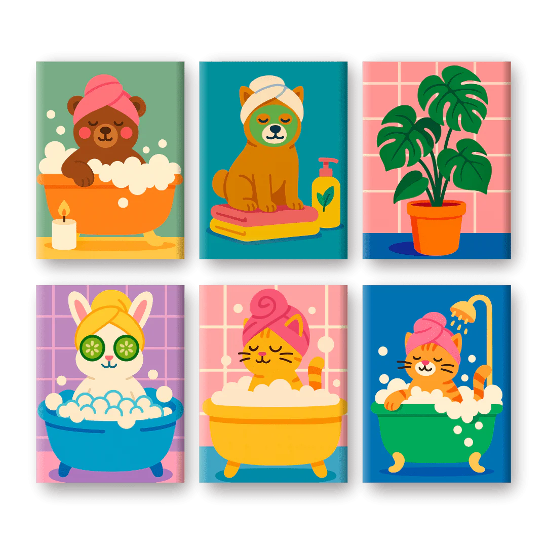 6 Mini Paintings | Bathroom Animals Set