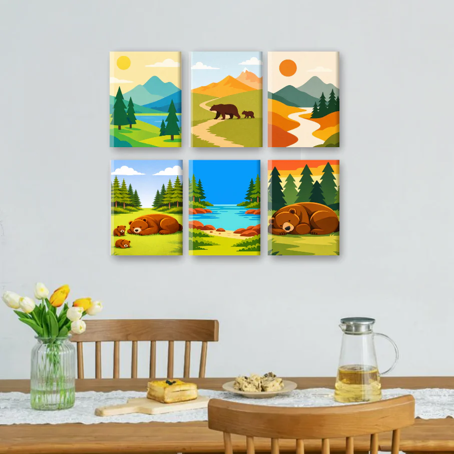 6 Mini Paintings - Bears & Landscapes Set - Image 2