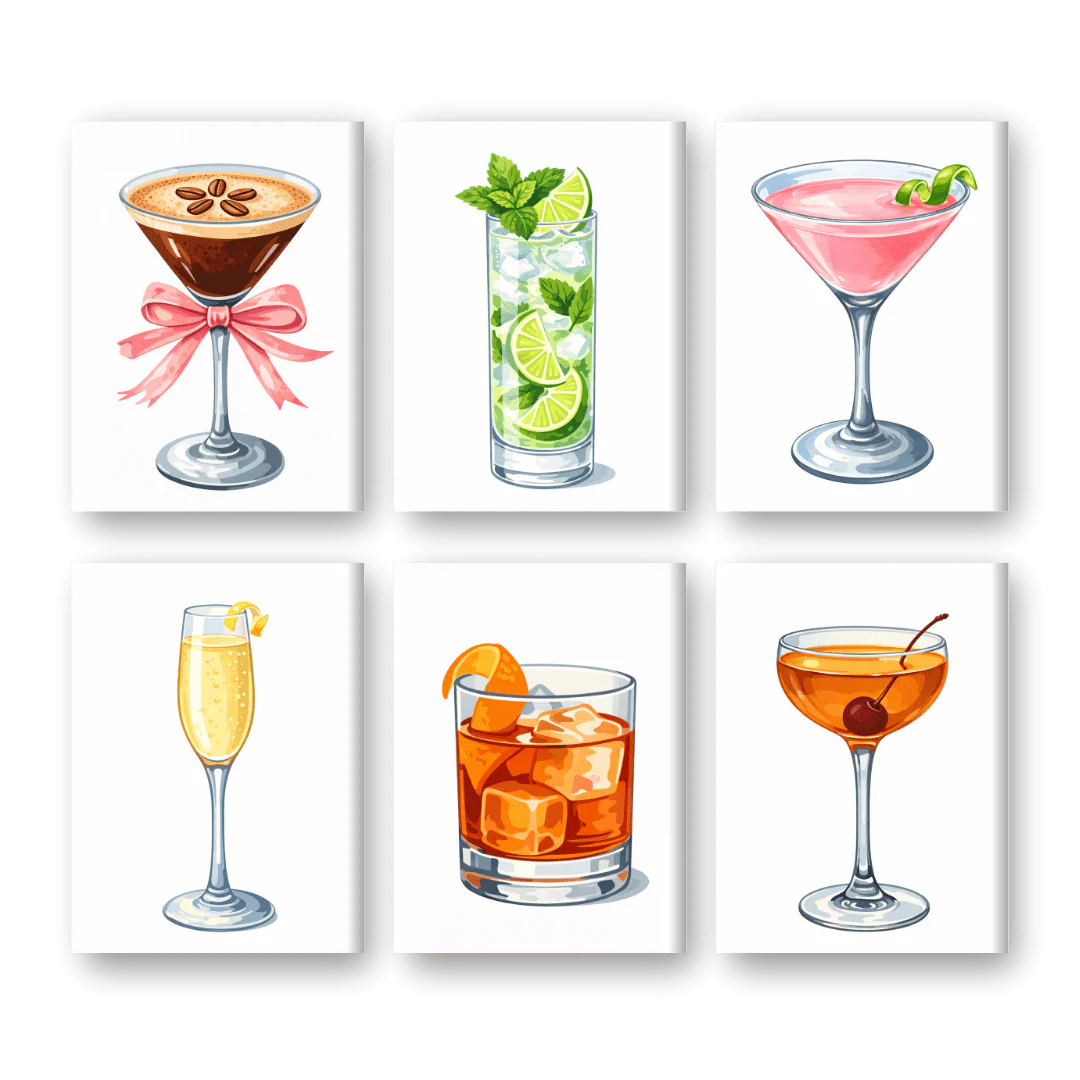 6 Mini Paintings - Beautiful Cocktail Set
