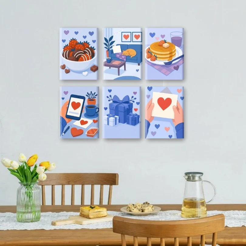6 Mini Paintings - Blue Valentine Set - Image 2