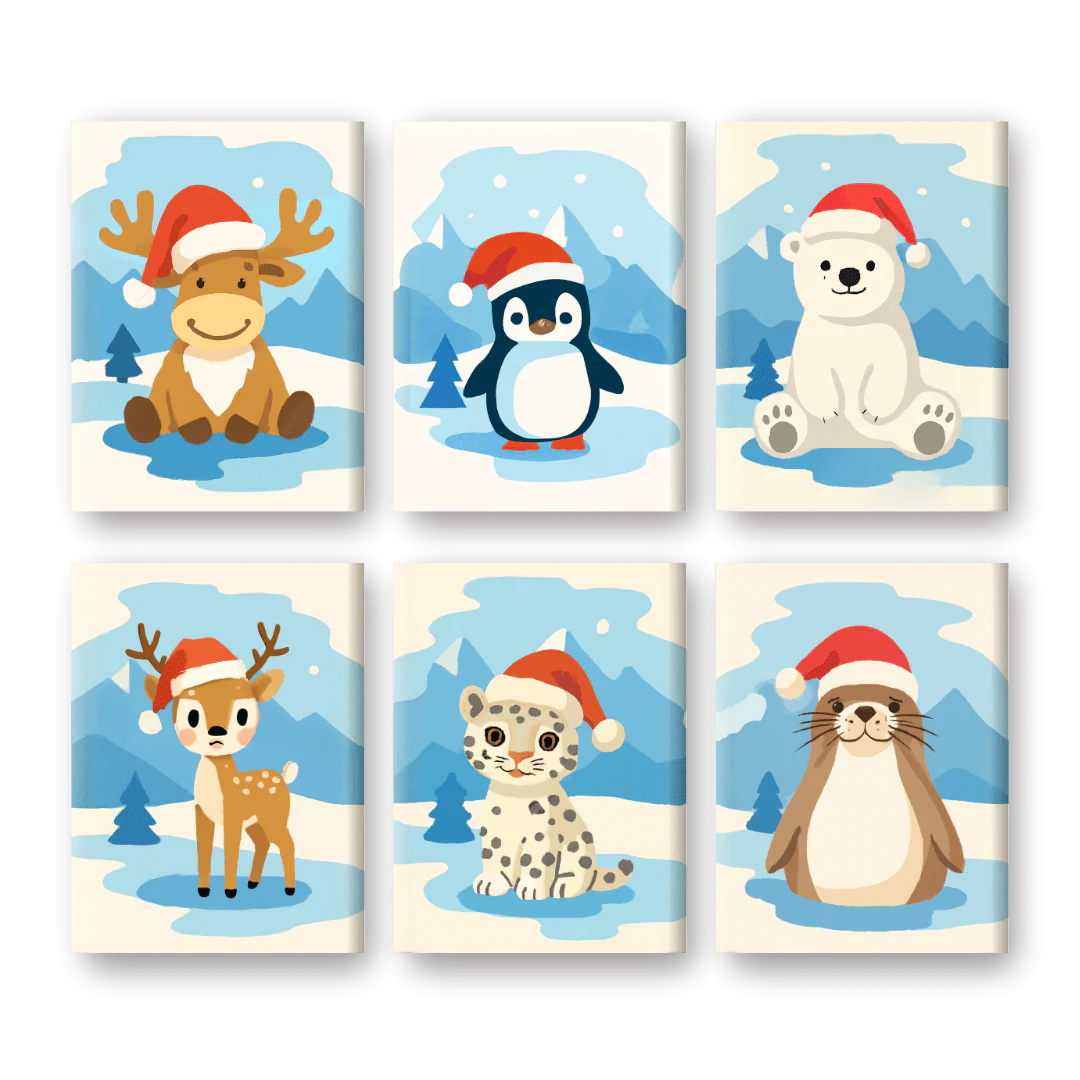 6 Mini Paintings - Christmas Animals Set