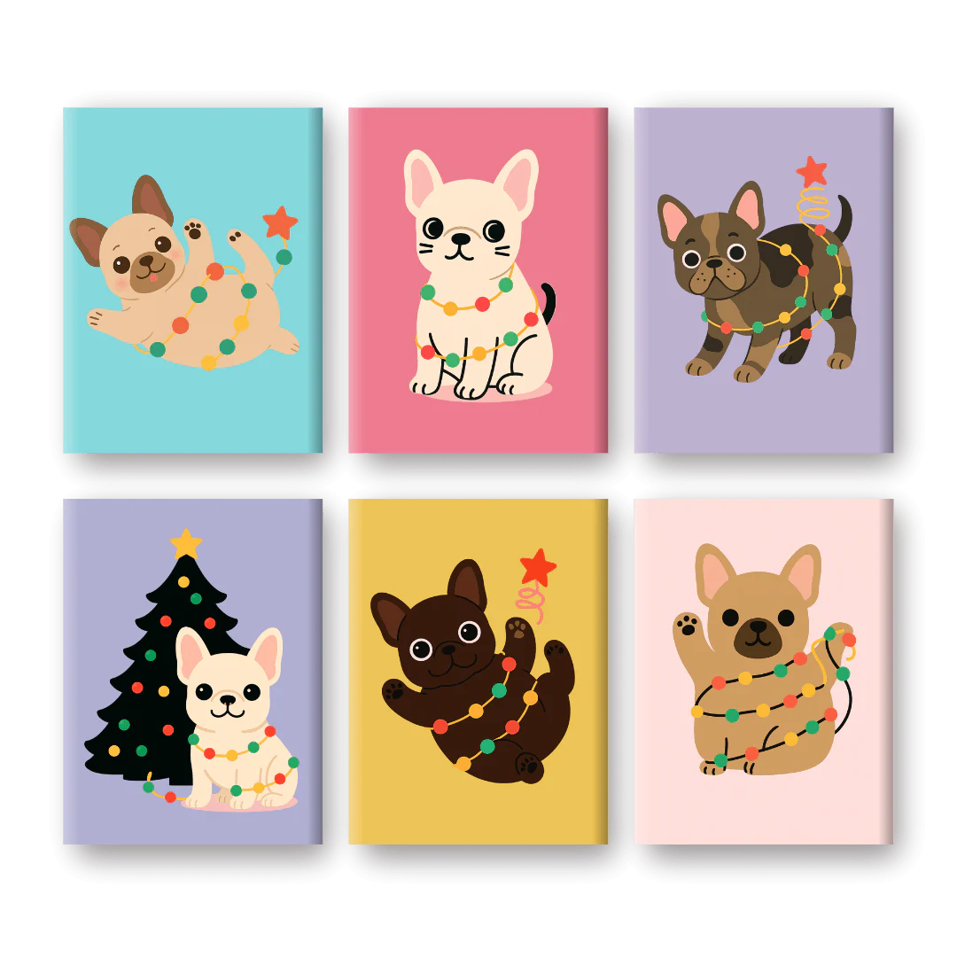 6 Mini Paintings | Christmas Bulldog Set