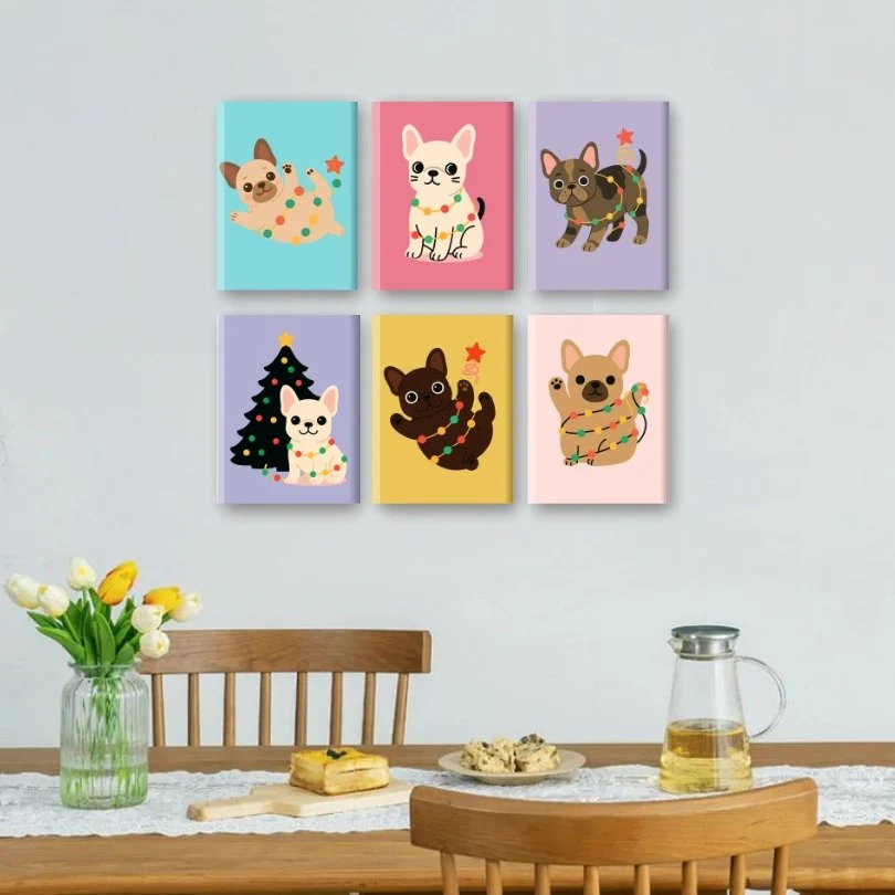 6 Mini Paintings | Christmas Bulldog Set - Image 2