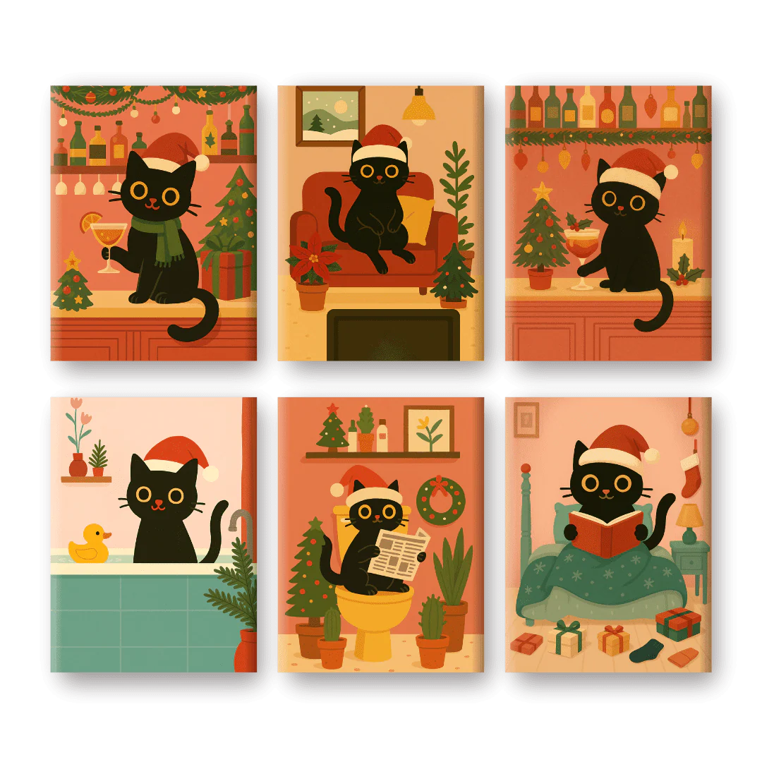 6 Mini Paintings - Christmas Cat Set