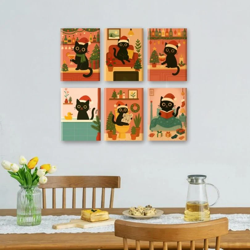 6 Mini Paintings - Christmas Cat Set - Image 2