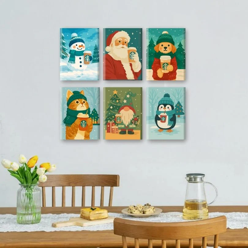 6 Mini Paintings - Christmas Coffee Friends Set - Image 2