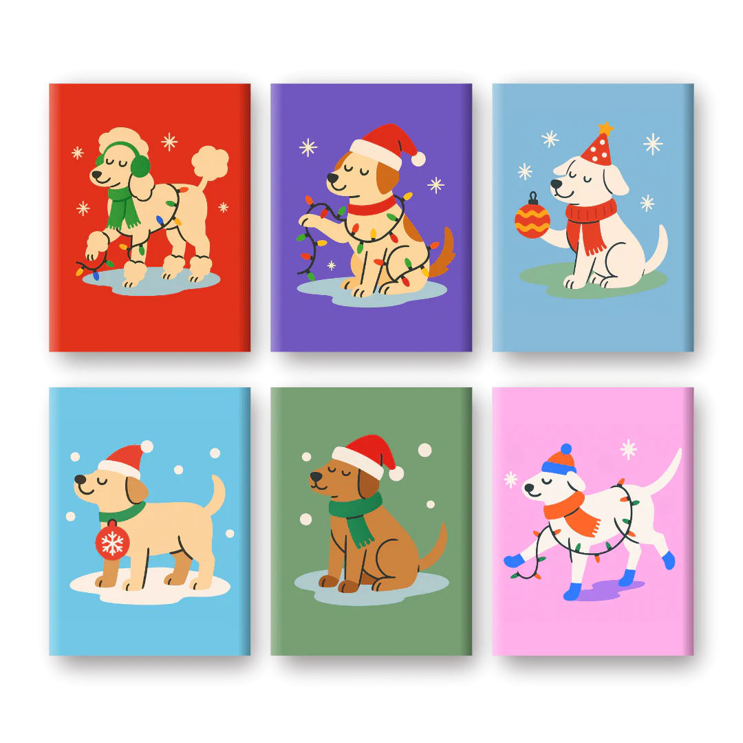 6 Mini Paintings - Christmas Dogs Set