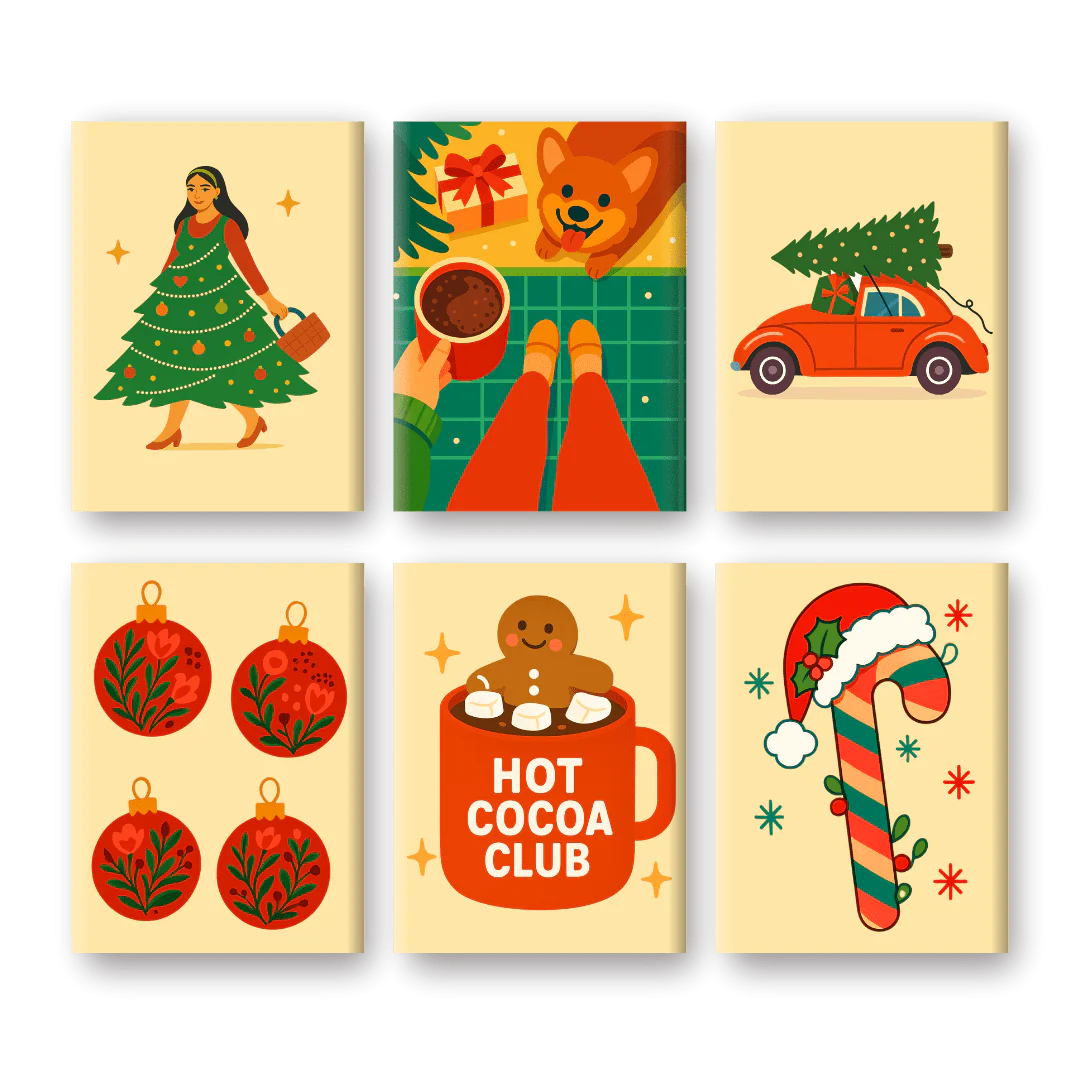 6 Mini Paintings | Cocoa & Christmas Set