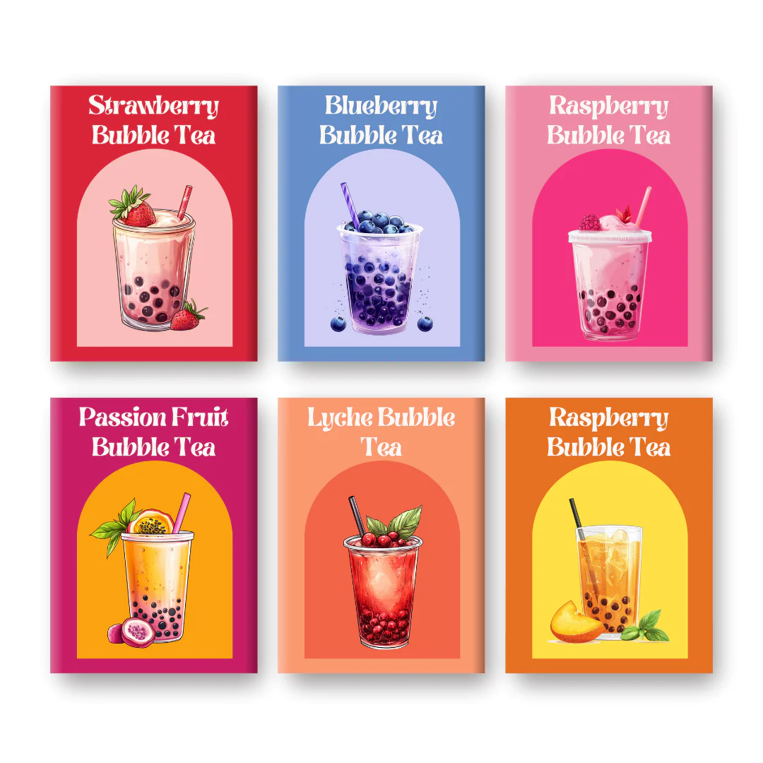 6 Mini Paintings - Colorful Bubble Tea Set