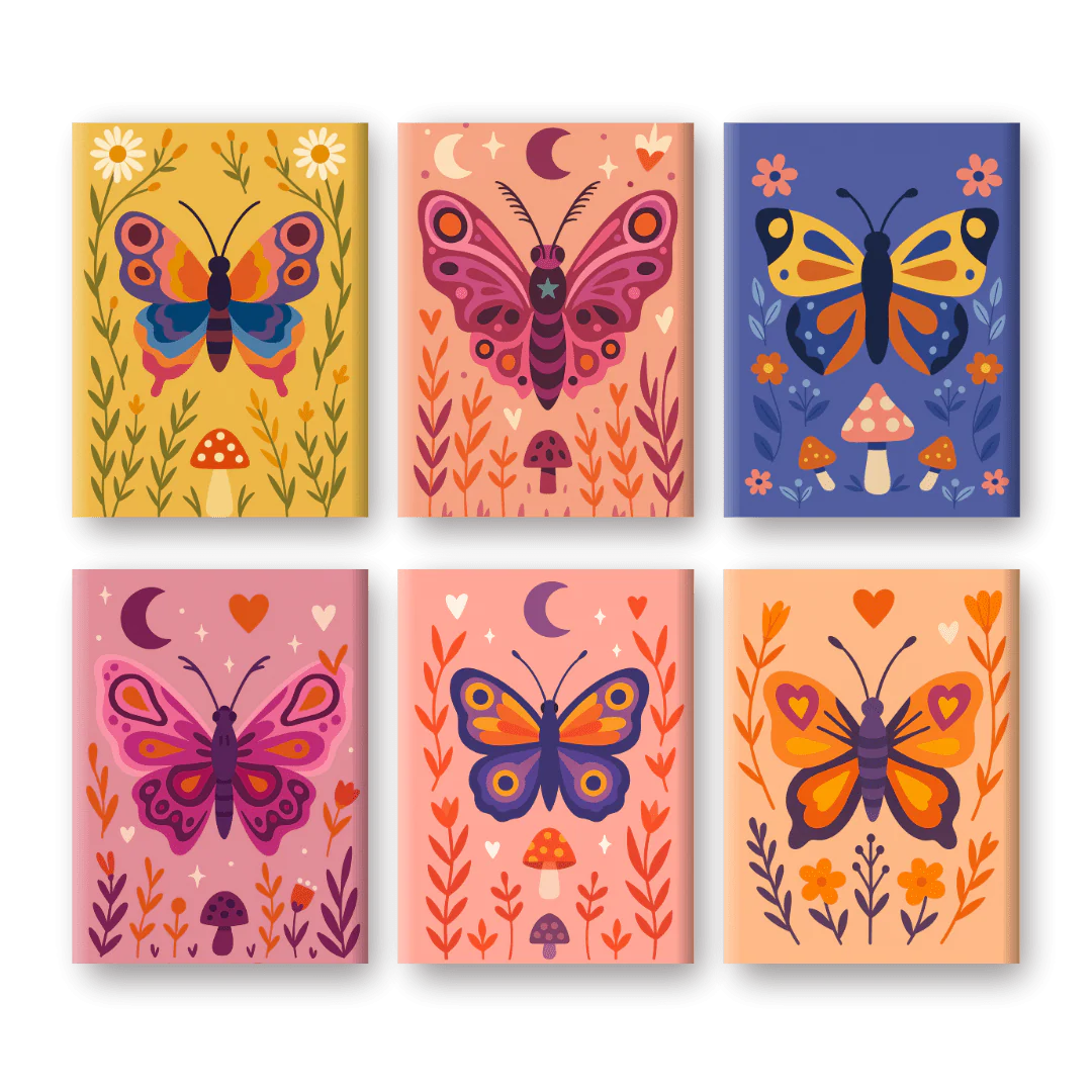 6 Mini Paintings - Colorful Butterflies Set