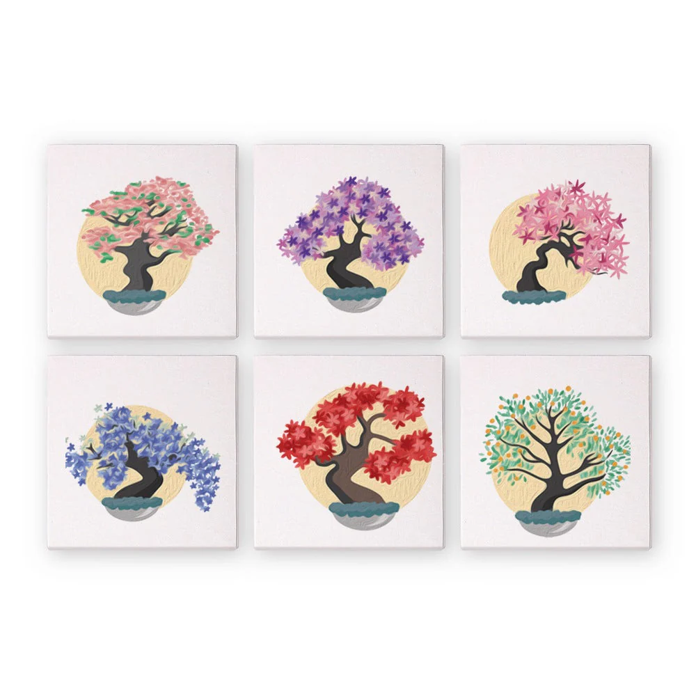 6 Mini Paintings - Colorful Trees Set