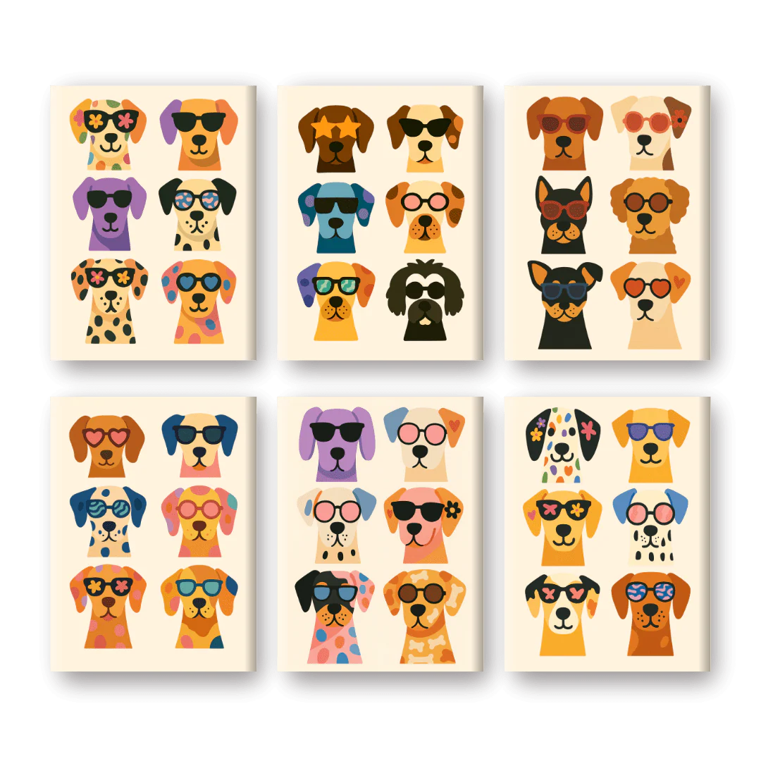 6 Mini Paintings - Cool Colorful Dogs Set