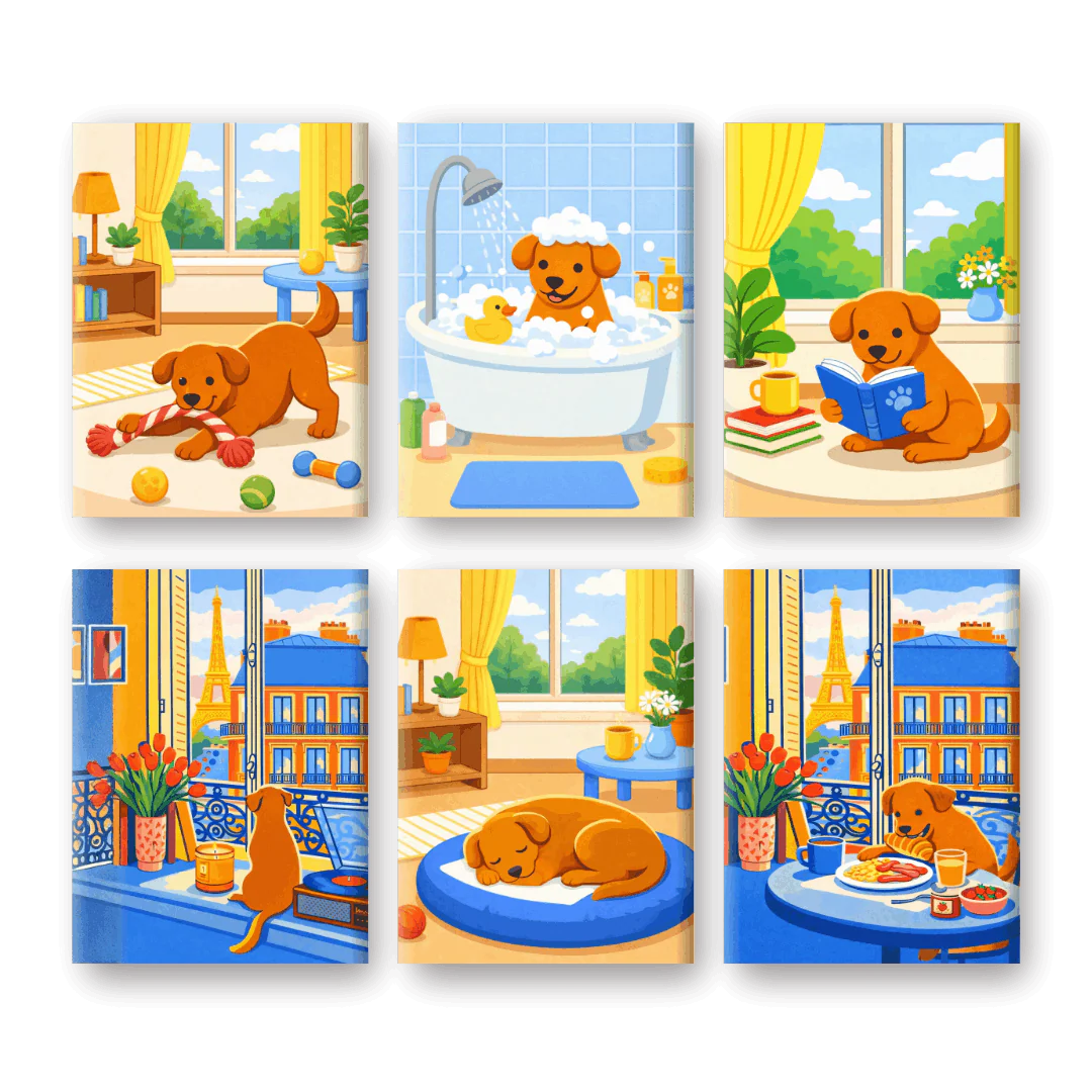 6 Mini Paintings - Cozy Pup Life Set