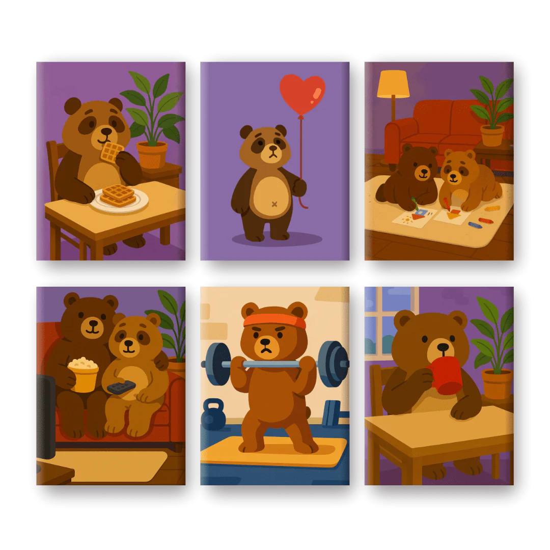 6 Mini Paintings - Cute Bears Set
