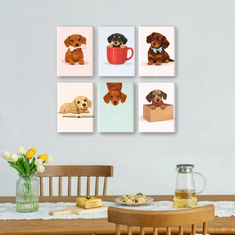 6 Mini Paintings - Cute Sausage Dogs Set - Image 2