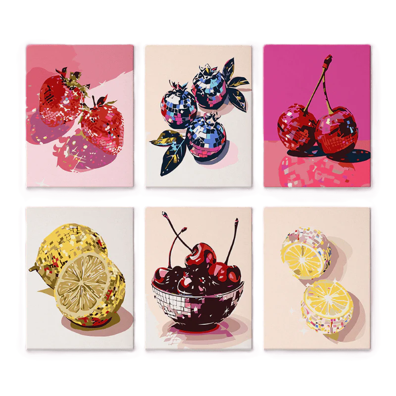 6 Mini Paintings - Disco Fruit Set