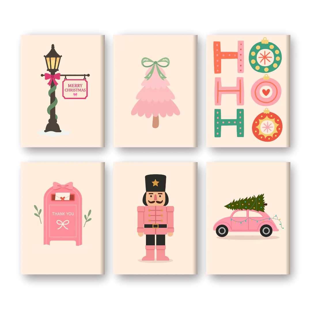 6 Mini Paintings - Festive Pink Set