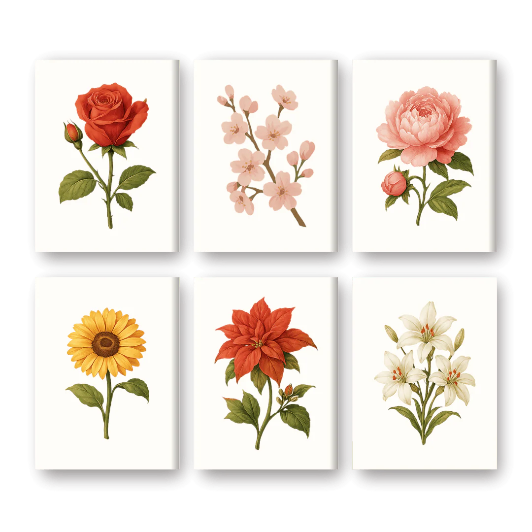 6 Mini Paintings - Flowers and Roses Set
