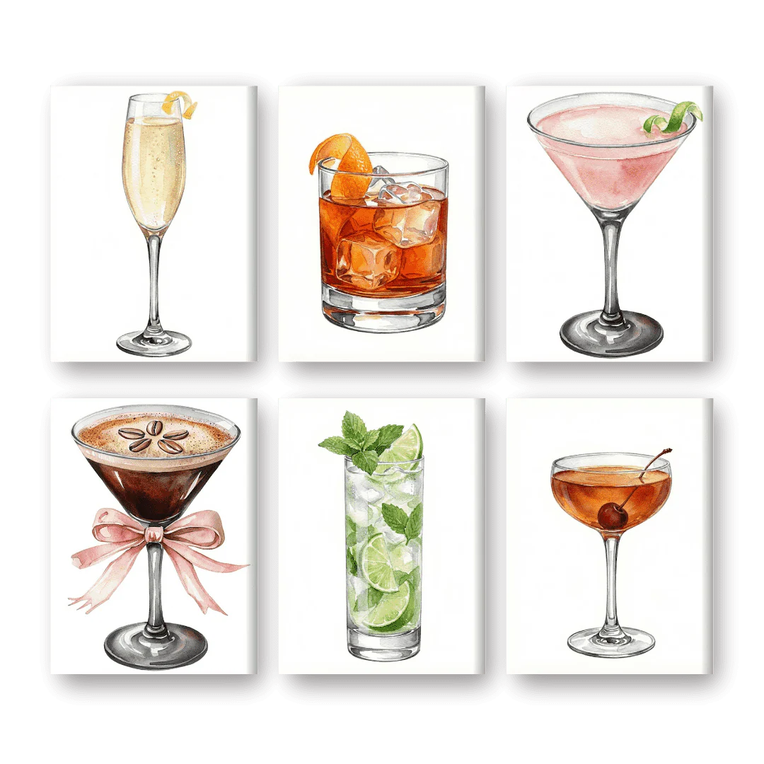 6 Mini Paintings - Gorgeous Cocktails Set