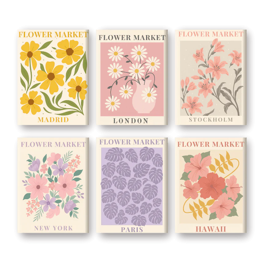 6 Mini Paintings - Gorgeous Flower Market Set