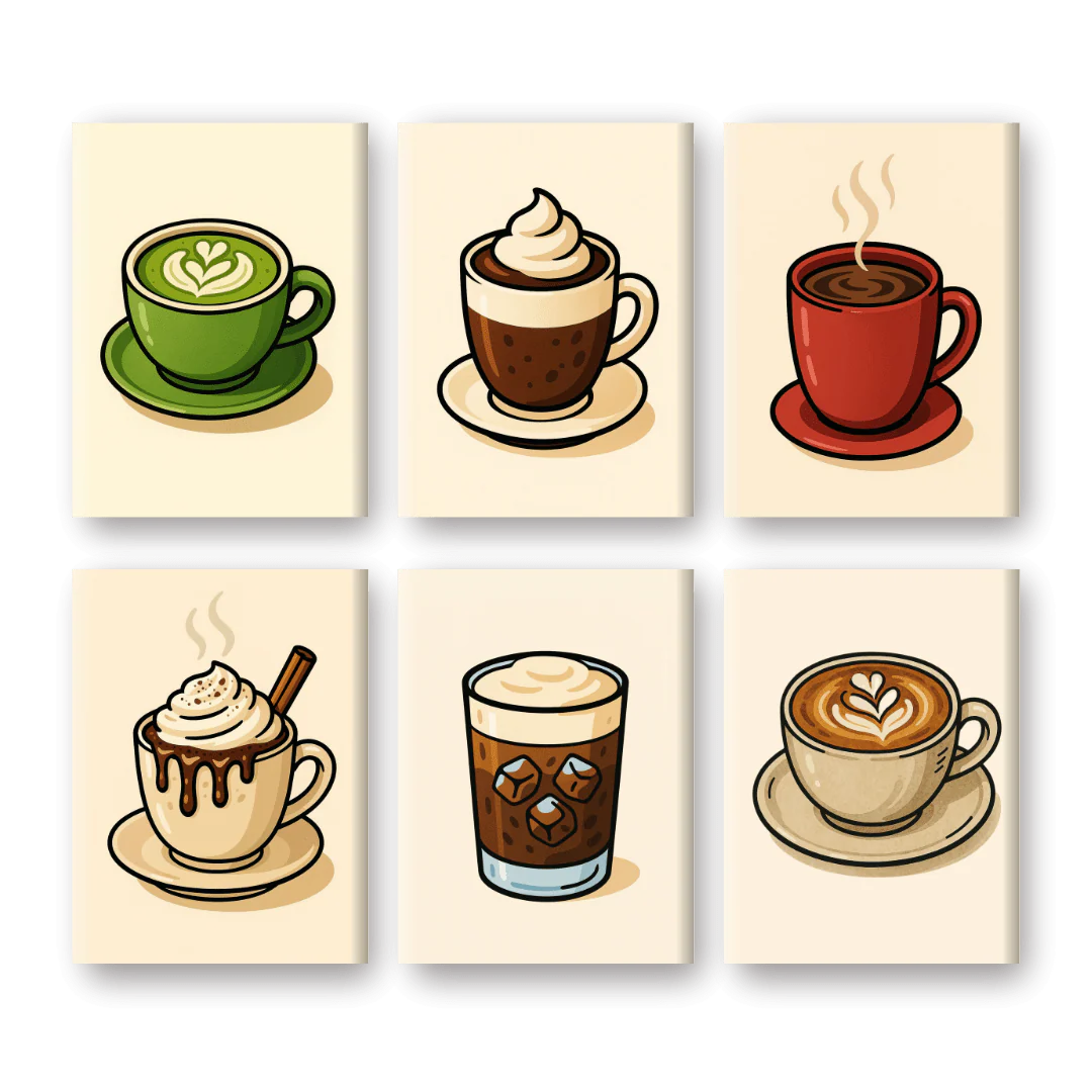 6 Mini Paintings - Hot Chocolate & Coffee Set