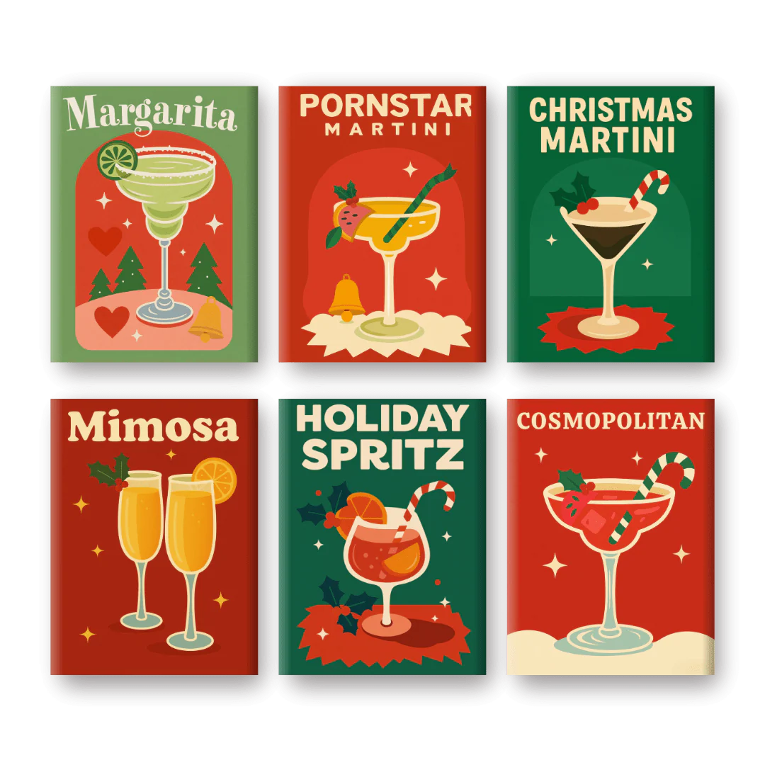 6 Mini Paintings - Merry Cocktail Set