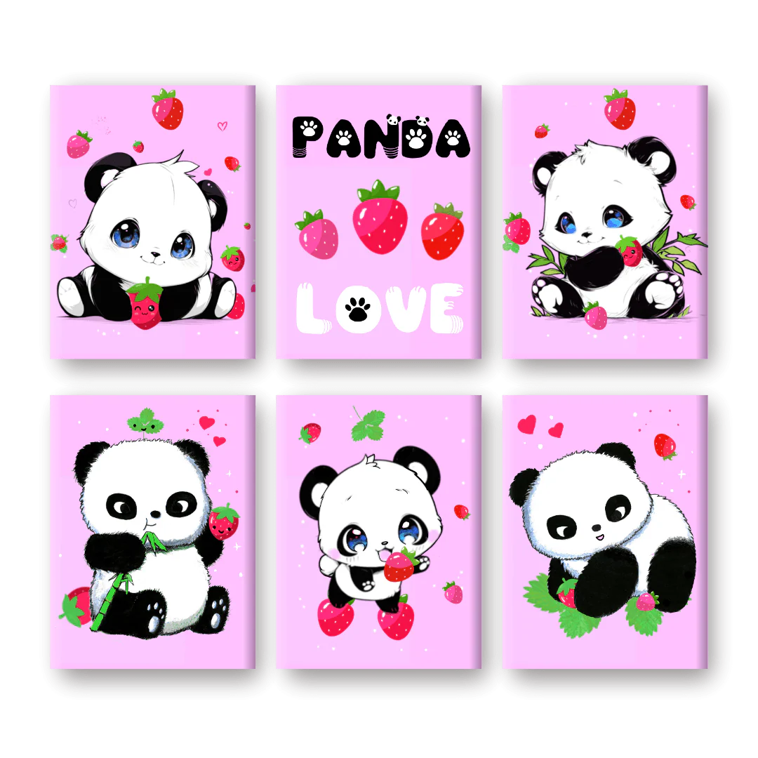 6 Mini Paintings | Panda Berries Set - By Tiny Tami