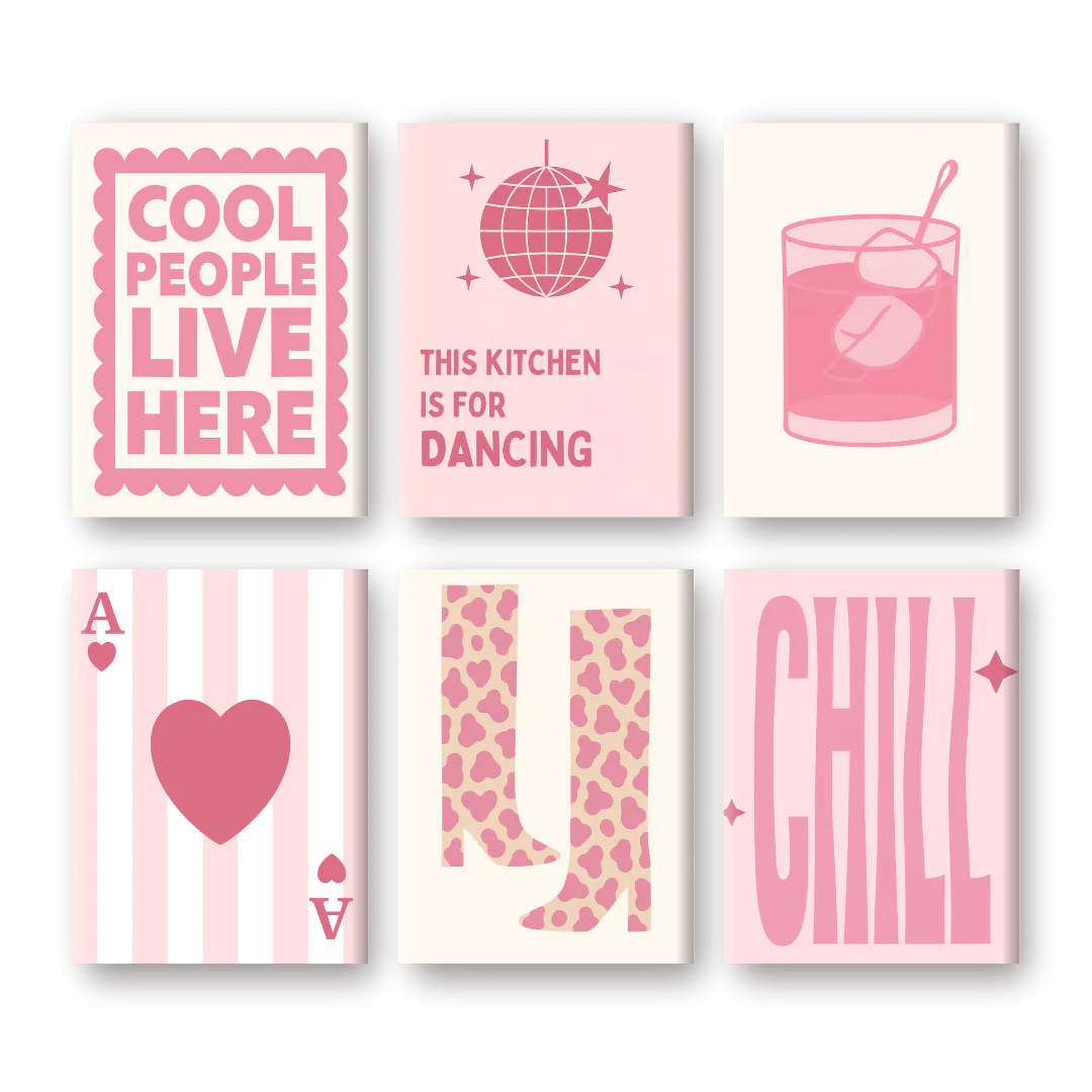 6 Mini Paintings - Pink and Chill Set