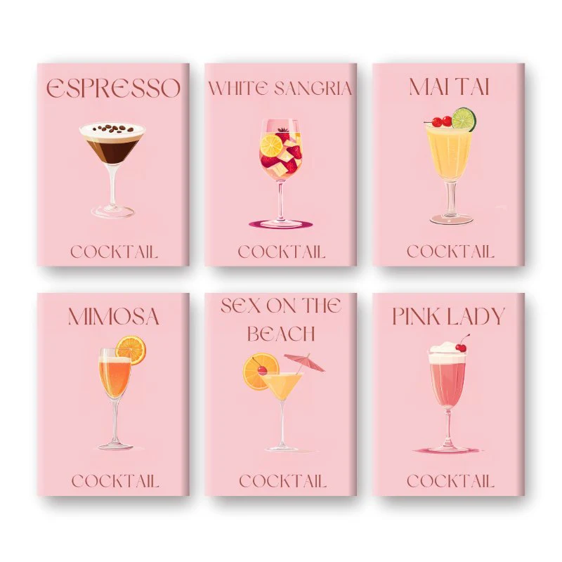 6 Mini Paintings - Pink Cocktail Set
