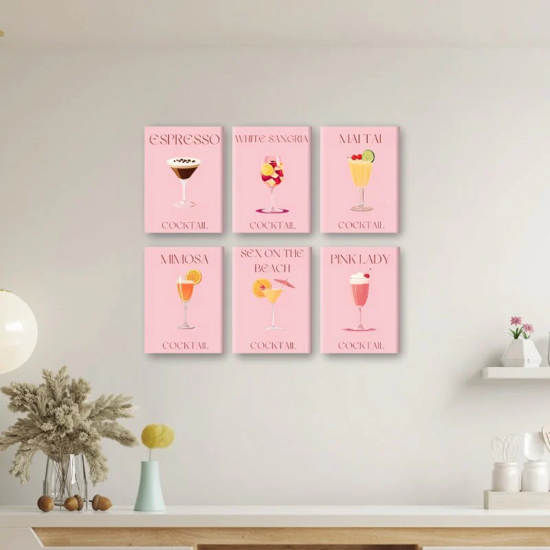 6 Mini Paintings - Pink Cocktail Set - Image 2