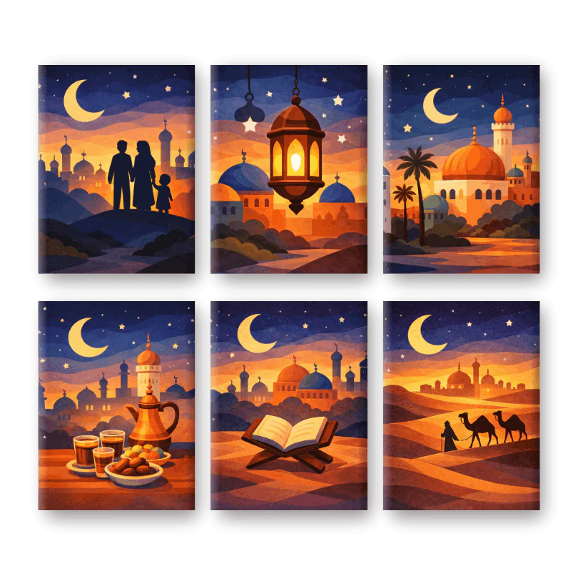 6 Mini Paintings - Ramadan Night Set