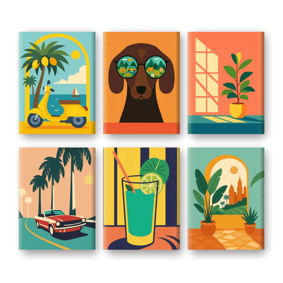 6 Mini Paintings | Retro Holiday Set