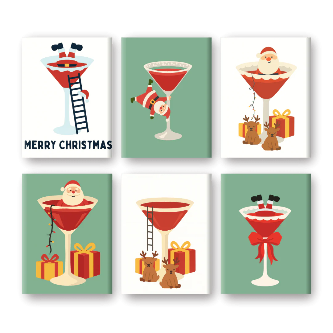 6 Mini Paintings - Santa & Cocktail Set