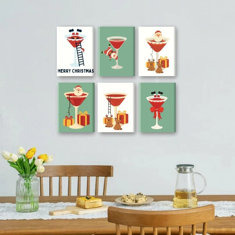 6 Mini Paintings - Santa & Cocktail Set - Image 2