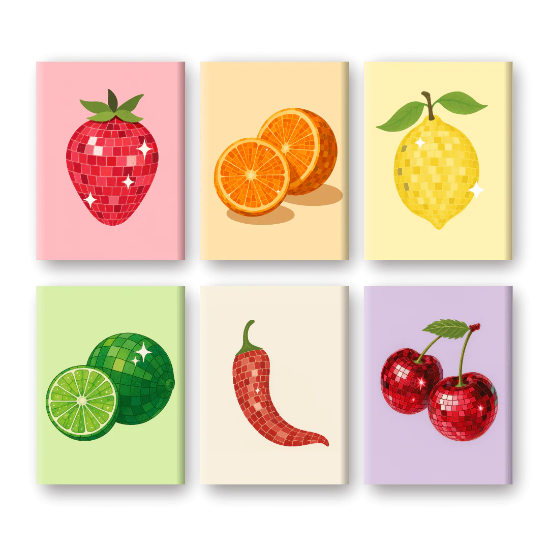 6 Mini Paintings - Shiny Fruit Set