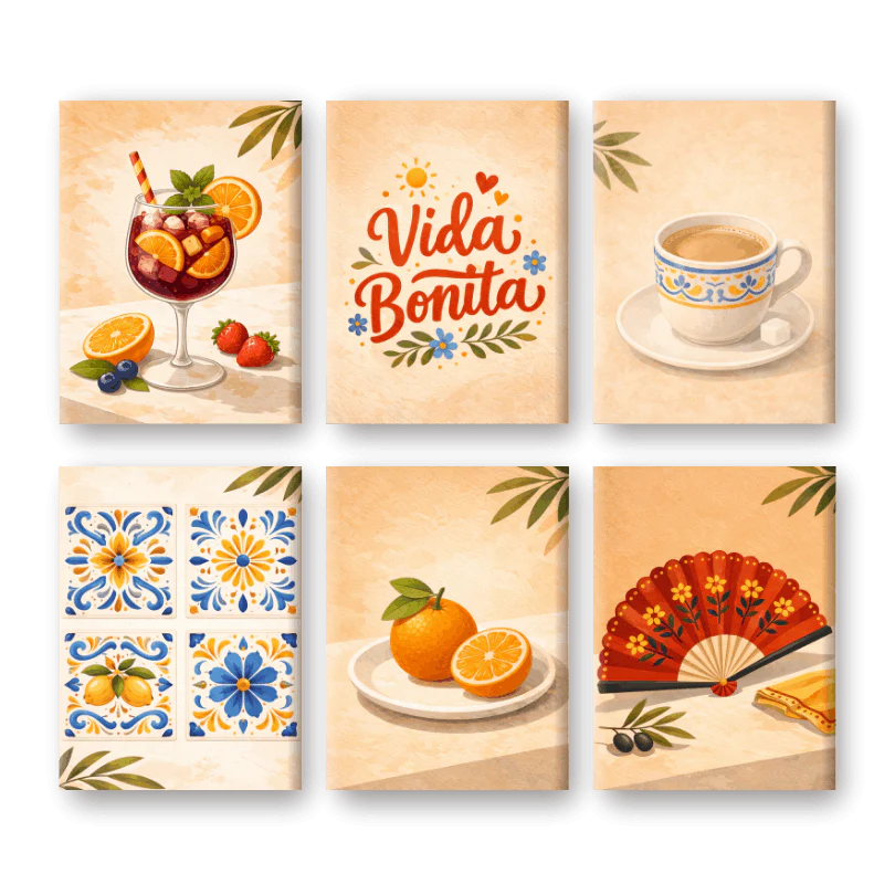 6 Mini Paintings - Spanish Vida Bonita Set