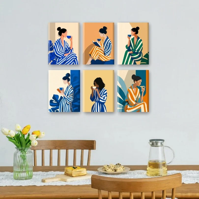 6 Mini Paintings - Striped Woman Set - Image 2