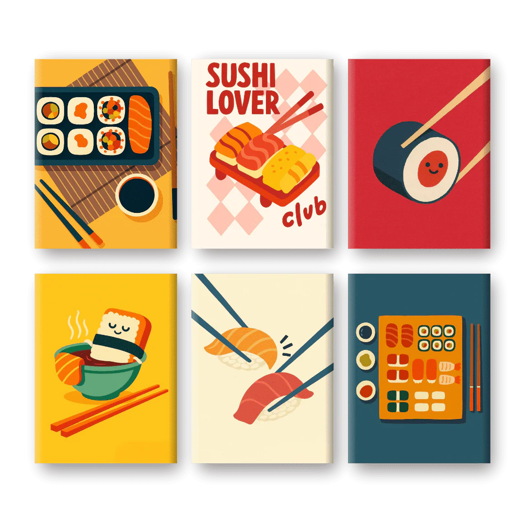 6 Mini Paintings - Sushi Set