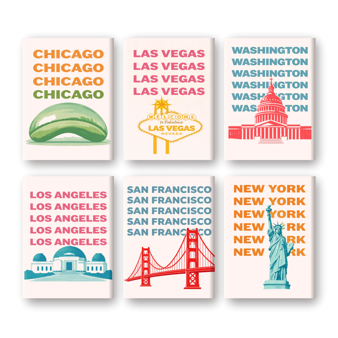 6 Mini Paintings - USA Travel Posters Set