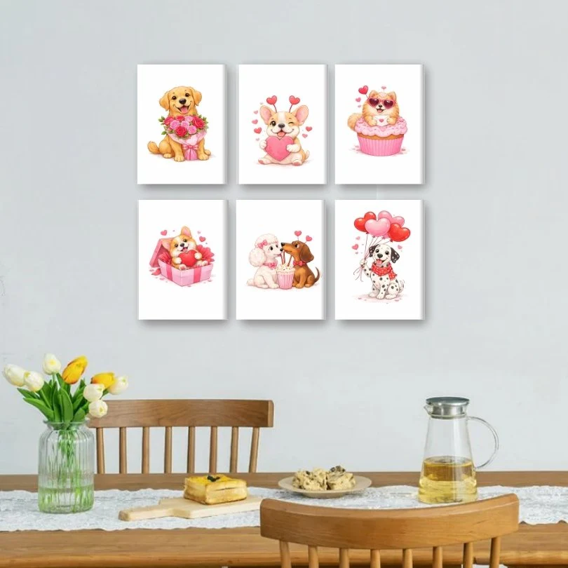 6 Mini Paintings - Valentine Dogs Set - Image 2