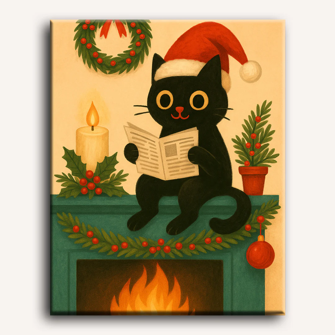 A cat by the fireplace | Paint by Number - Image 2