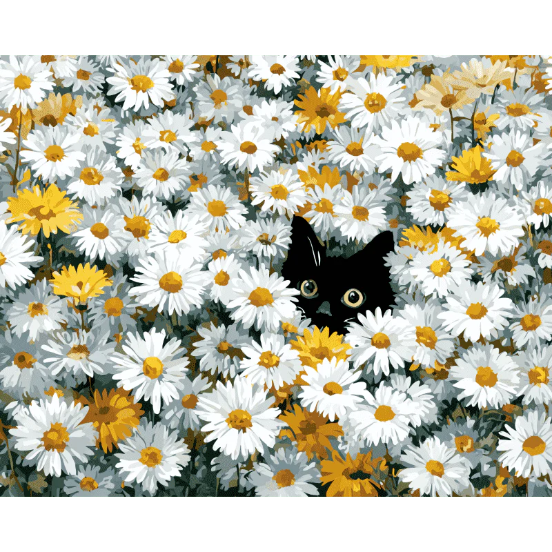 Cat in the daisy field | Paint by Number