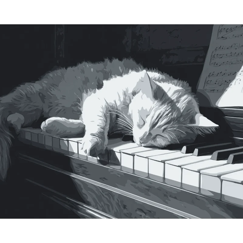 Cat on the piano | Paint by Number