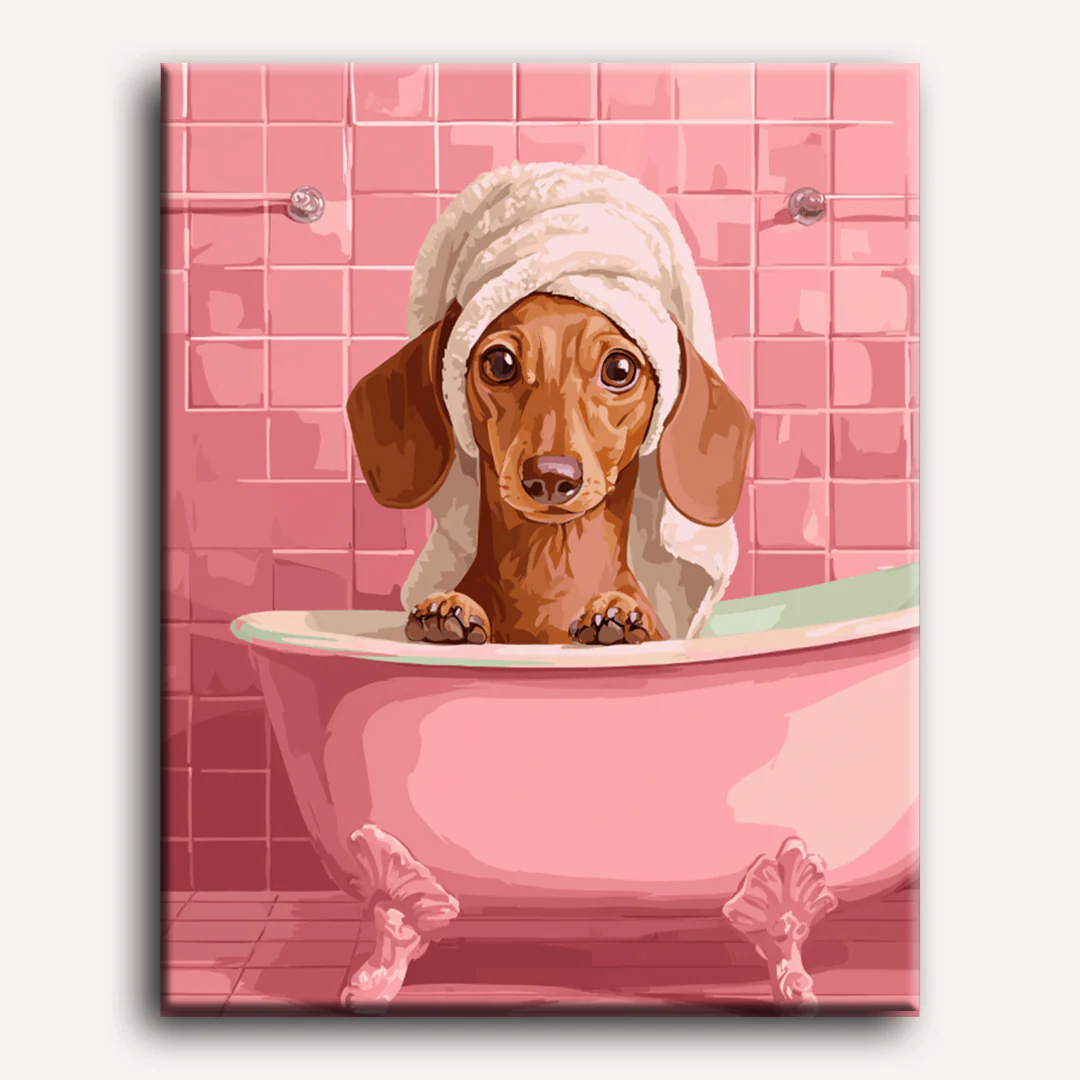 Dachshund in bath | Paint by Number - Image 2