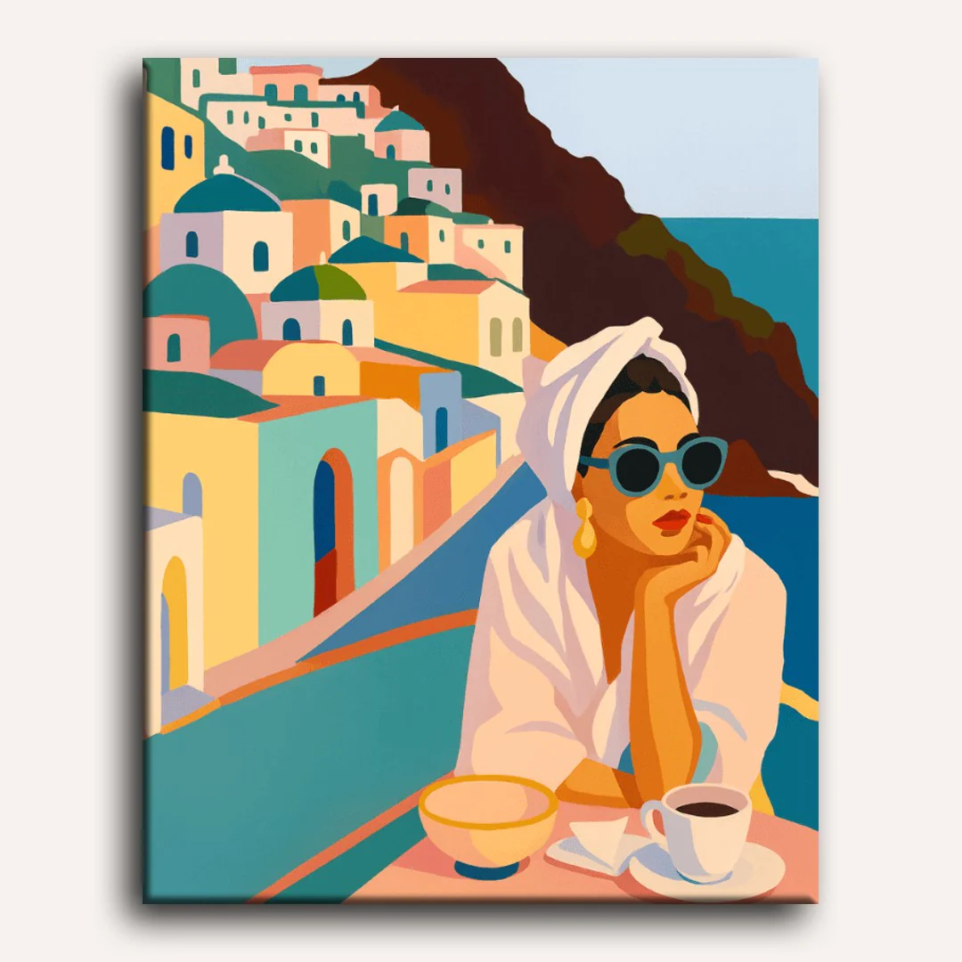 Lady in Santorini | Paint by Numbers - Image 2