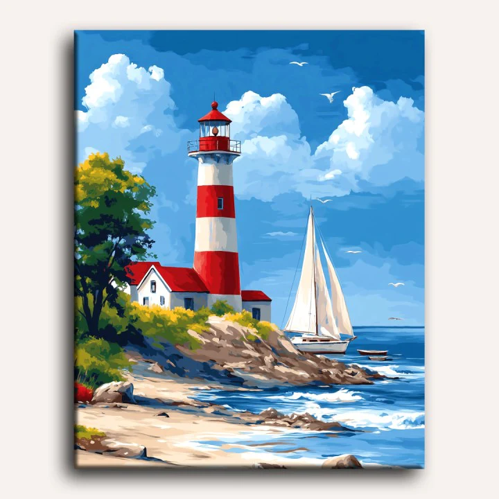 Lighthouse & Sailboat | Paint by Number - Image 2