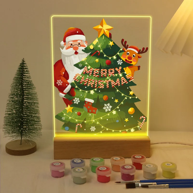 Paint by Numbers Christmas Lamp | Santa Claus and Reindeer Near the Tree - Image 2