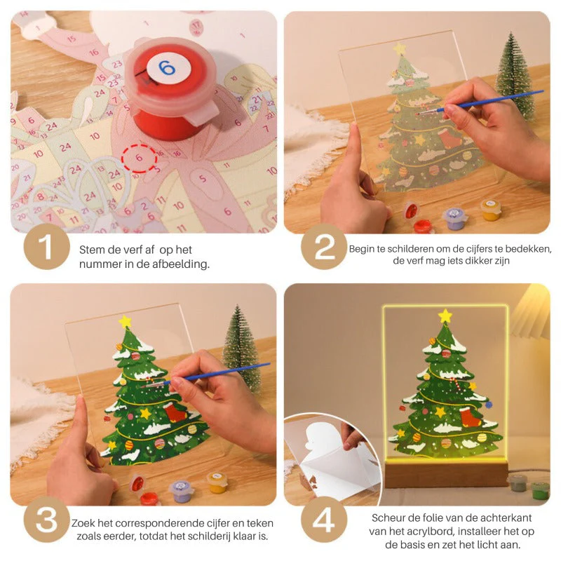 Paint by Numbers Christmas Lamp | Santa Claus and Reindeer Near the Tree - Image 3