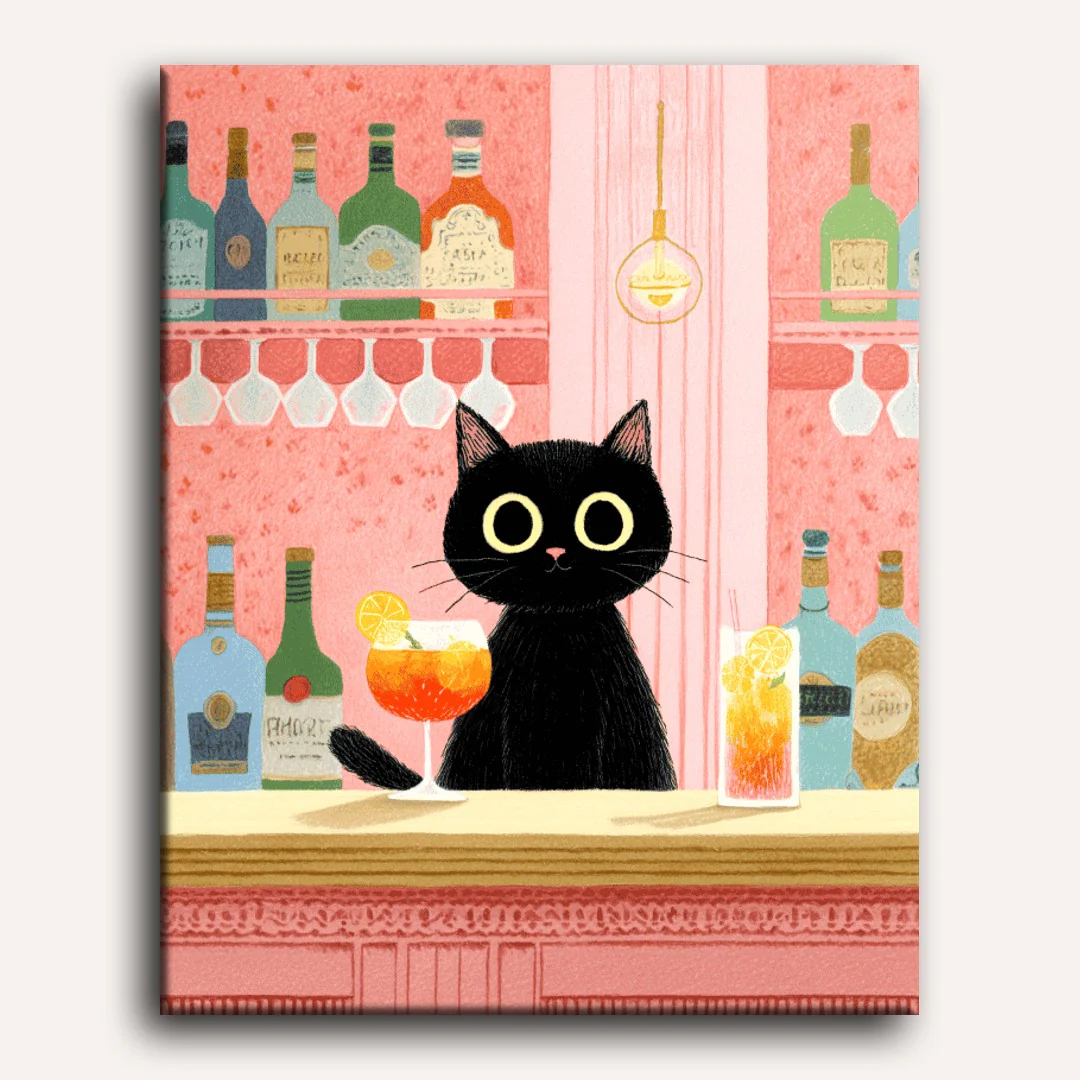 The black cat at the bar | Paint by Number - Image 2
